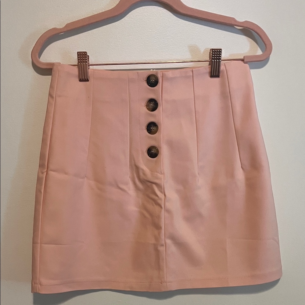 Chic Blush Buttoned Pencil Skirt